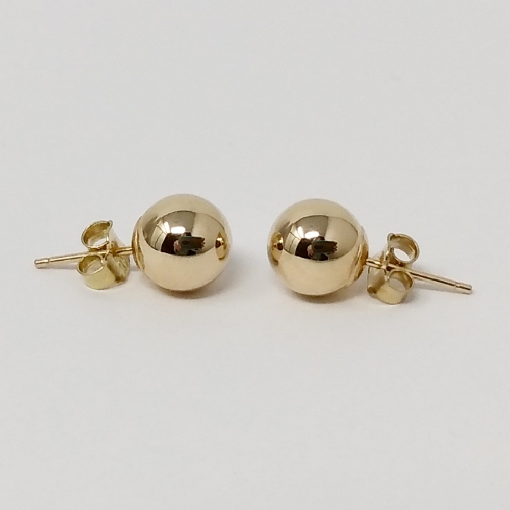 New 14k yellow gold 7mm ball stud push back pierced earrings